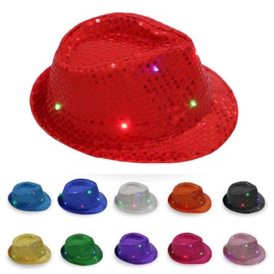 Unisex Flashing Light Up LED Fedora Trilby Sequin Fancy Dress Dance Party Hat  eb-27299380